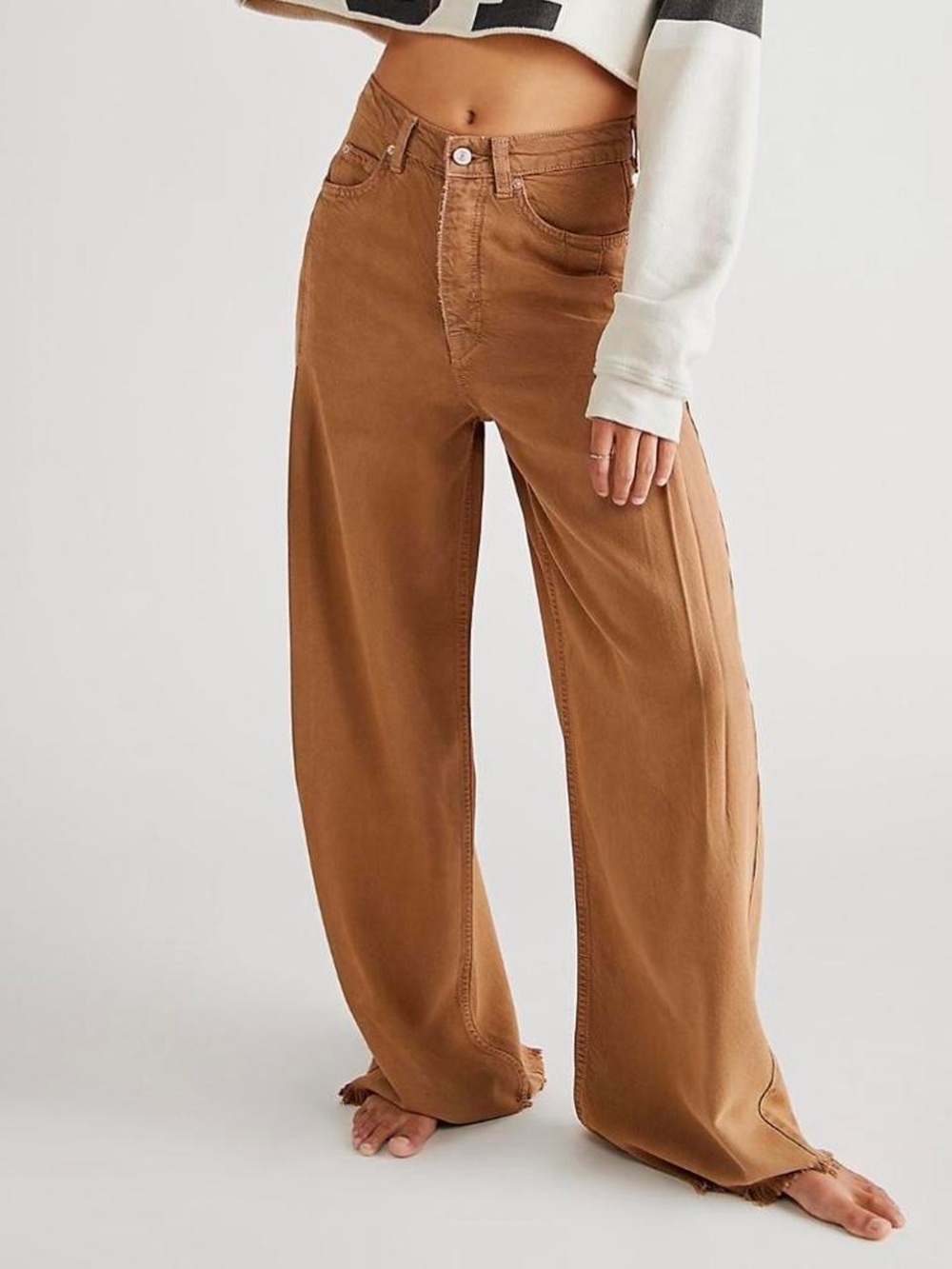 Free People Wide-Leg Flare Jeans in Brown